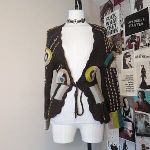 Boho Crochet Patchwork Tie-Front Cardigan